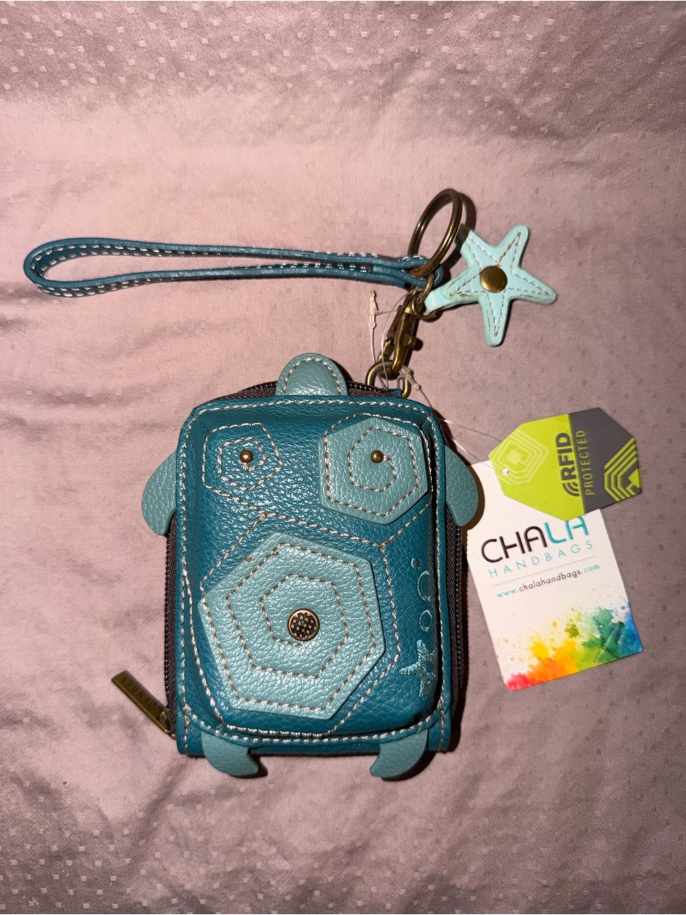 NWT Chala Sea Turtle RFID Cute-C Wallet Wristlet Teal Turquoise Card Holder